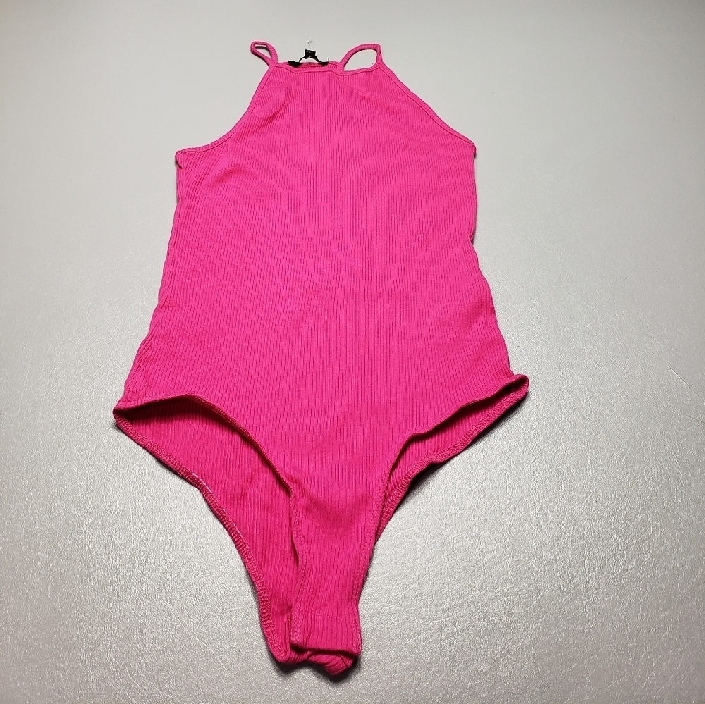 ambiance rose pink high neck ribbed bodysuit women's size large